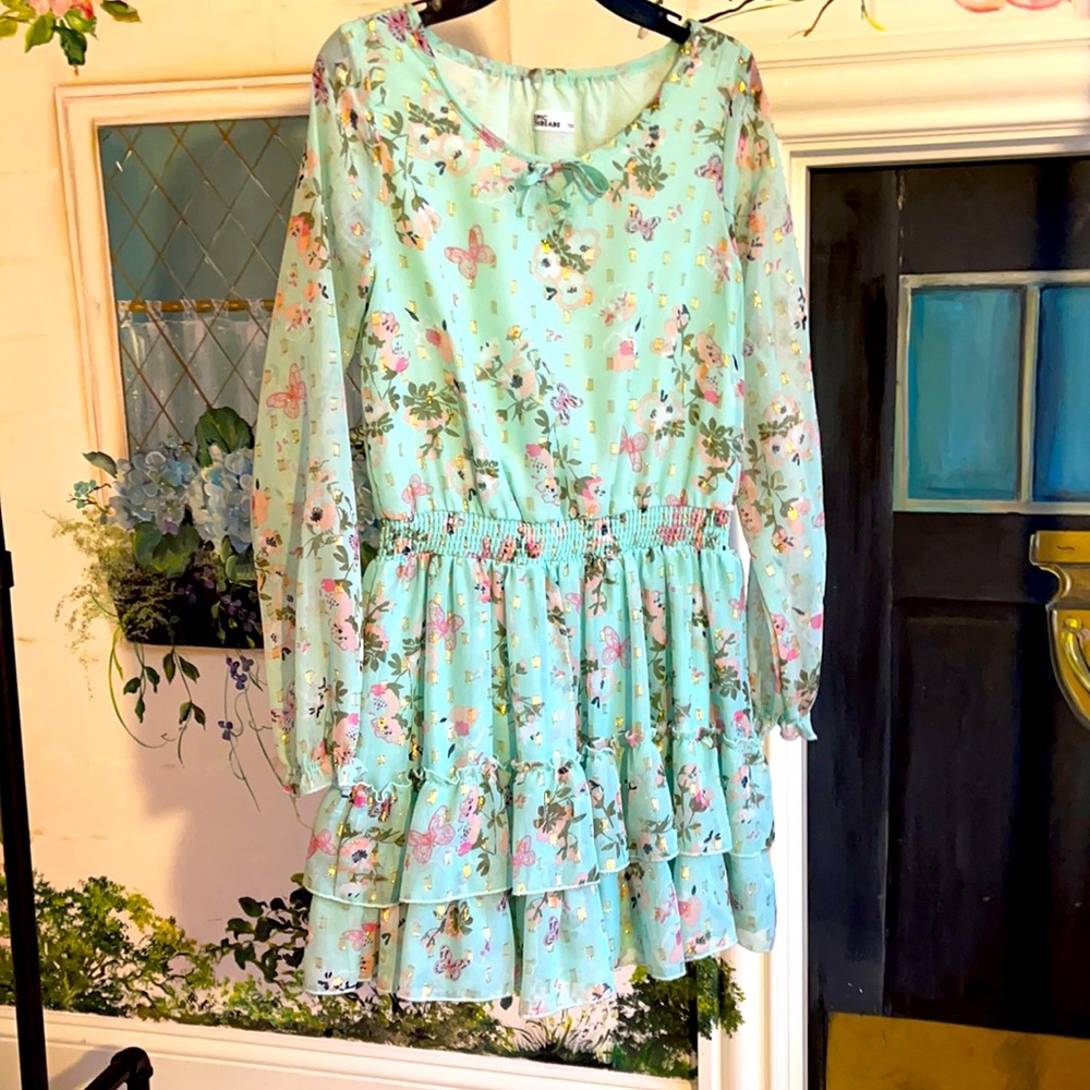 Epic Threads light green, pink and gold chiffon dress girls size L (12)